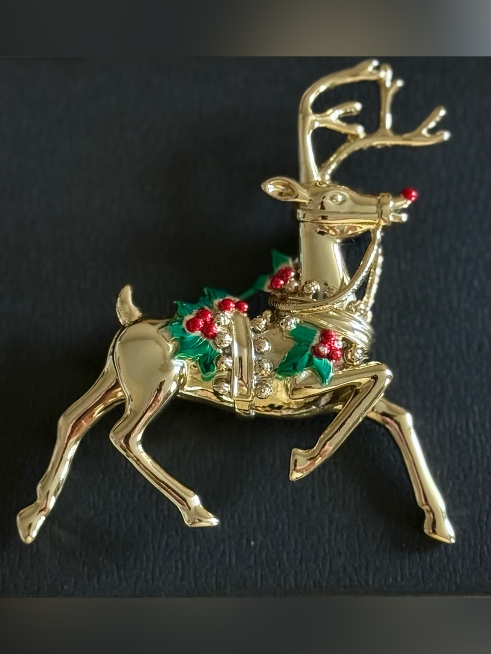 Large Gold Reindeer Brooch